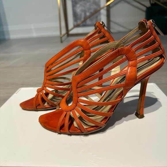 Jimmy Choo, size 5.5, used, good condition, orange leather, high heel - Picture 3 of 11